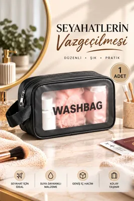 Porsima 3140 Şeffaf Seyahat Ve Makyaj Çantası Su Geçirmez Organizer Washbag 21x13cm