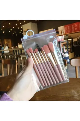 Nera Classy 8'li Makyaj Fırça Seti Mini Taşınabilir Makyaj Fırça Seti (pembe)