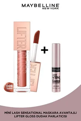 Maybelline New York Lifter Gel 006 Strawberry Shake Dudak Parlatıcısı & Mini Lash Sensational Maskara Makyaj Seti
