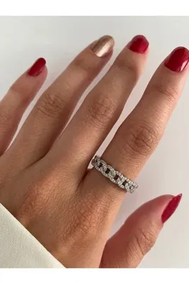 ringbox Gümüş Taşlı Ince Zincir Yüzük