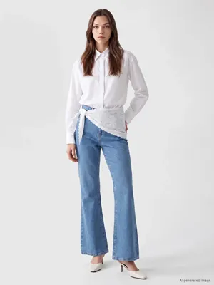 LCW Modest Beli Fularlı Flare Kadın Jean Pantolon