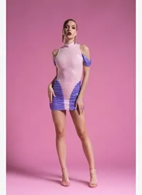 Gira Lila&Pembe Hologram Payet Parçalı Mini Elbise