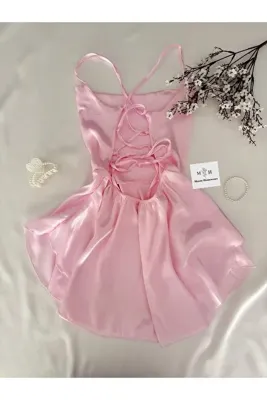 MH Moony Homewears Pembe Buqet Saten Gecelik