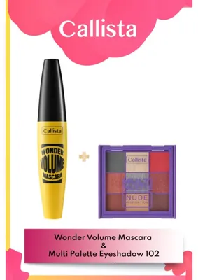 Callista Wonder Volume Maskara Siyah & Multi Palette Eyeshadow Göz Farı Paleti 102 Uzun Süre Kalıcı Makyaj Seti