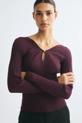 H&M V Yakalı ve Lastik Örgülü Üst