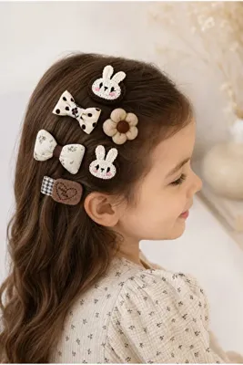 Cinderella Accessories 5'li Özel Seri Bej Kahve Tonlu Saçsız Bebek Tokası - Az Saçlı Bebek Toka Seti Doğum Günü Hediyesi