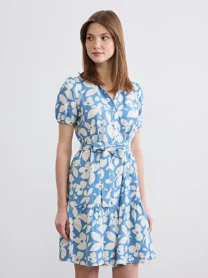 LCW Comfort Gömlek Yaka Çiçekli Mini Elbise