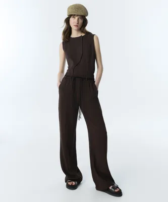Twist PÜSKÜLLÜ KEMERLİ WIDE LEG PANTOLON