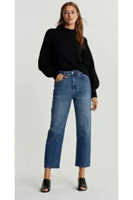 Hepsibitarz Kadın Mavi Gina Trikot Mom Jeans Denim Kot Pantolon