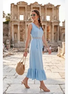 Lela Regular Fit Volanlı Kolsuz Midi Elbise Kadın ELBİSE 611EL574