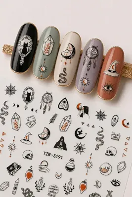 Sibelon Nail Art Sticker Kendinden Yapışkanlı Tırnak Dövmesi Takma Tırnak Süsleme Tırnak Tattoo