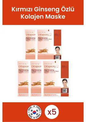Dermal Arındırıcı, Serinletici, Sıkılaştırıcı Kırmızı Ginseng Özlü Kolajen Maske 23GR 5 Adet
