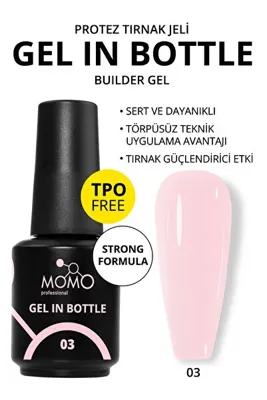 MOMO professional Gel in Bottle No.03, Akıllı Fırçalı Likit Protez Tırnak Jeli, Uçuk Pembe, 18 ml