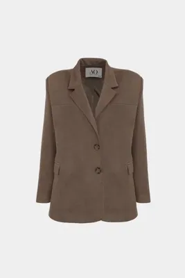 Açelya Okcu Premium Oversize Çift Düğme Blazer Kadın Süet Ceket