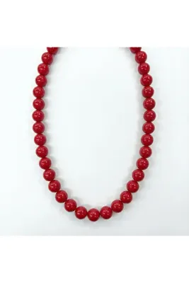 Esdem Accessories Kırmızı Renkli Tek Sıra Boncuk Kolye