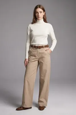 Hooopstore Yüksek Bel Geniş Paça Bej Pantolon