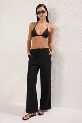 TRENDYOLMİLLA Siyah Dokuma Cep Detaylı Plaj Normal Bel Pantolon TBESS25PL00005
