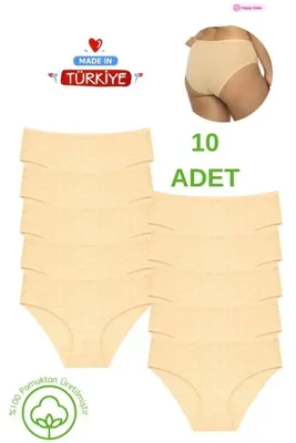 Newlilla 10'lu Paket Yüksek Bel %100 Pamuk Bato Külot - Kalpli Desenli Rahat Kesim İç Çamaşırı
