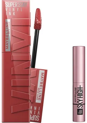 Esplendor Maybelline New York Super Stay Vinyl Ink Uzun Süre Kalıcı Likit Parlak Ruj 35 Cheeky & Mini Lash Sensational Sky High Maskara Makyaj Seti