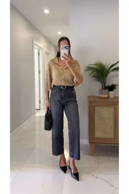 BİRCANÇİL Joset Antrasit Kemerli Mom Jean