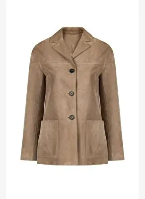 Derimod Luna Kadın Bej Blazer Süet Deri Ceket 26WGD570010