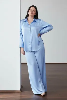 PERA MODA Büyük Beden İpek Saten Klasik Gömlek