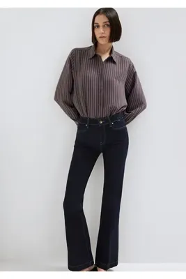 Mavi Mor (TENCEL™) Liyosel Karışımlı Gömlek Loose Fit / Bol Rahat Kesim 1211373-91534