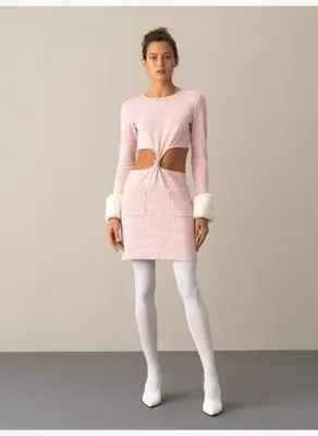 Xint Pembe Slim Fit Ekose Mini Elbise