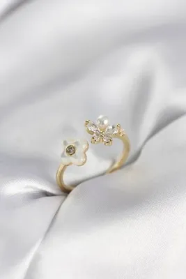 Genel Markalar Gold Renk Sedefli Çiçek Model Kadın Yüzük