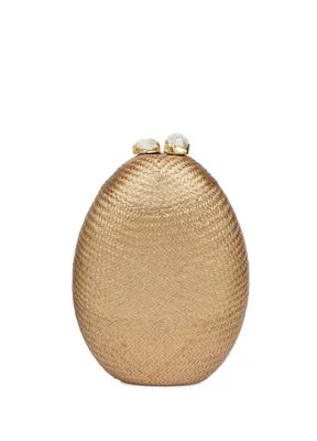 Bago Bella Gold Kuvars Taşlı Rafya Kadın El Çantası