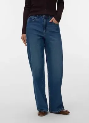 Vero Moda 10350704-BS000065 Açık Mavi Kadın Yüksek Bel Taşlamalı Denim Pantolon