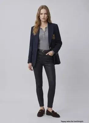 Network 1100695 Lacivert Kadın Desenli Skinny Fit Pantolon