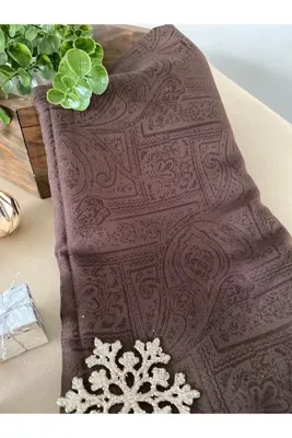 MİNELEŞARP34 Mineleşarp etnik desen acı kahve Monogram jakar şal