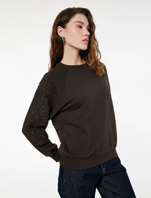 Koton Uzun Kollu Bisiklet Yaka Çiçekli Boncuk Nakış Detaylı Oversize Sweatshirt