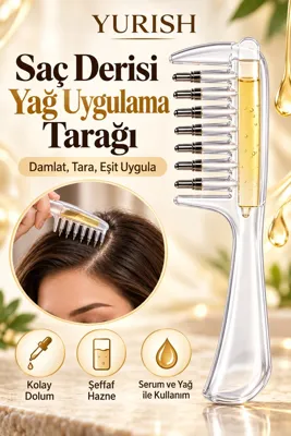 YURISH Saç Derisi Serum Ve Yağ Uygulama Tarağı Masaj Başlıklı Şefaf Hazneli 0