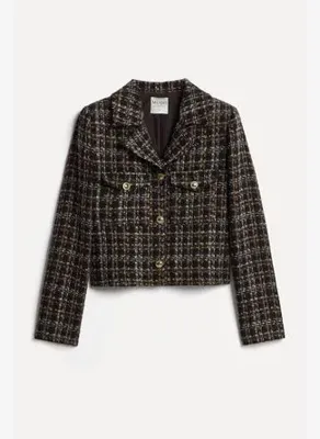 Mudo Kadın Kahverengi Tekstürlü Crop Blazer Ceket
