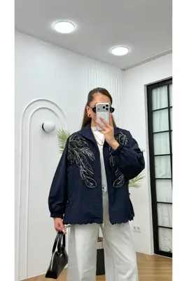 R-Style Eteği Dantelli, Astarlı, Beli Tünelli Paraşüt Kumaş Ceket