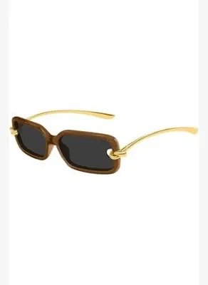 Bottega Veneta BV1439S 005 Caramel Gold Rectangle Unisex Güneş Gözlüğü
