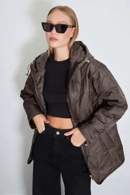 Fulla Moda Beli Stoperli Kapüşonlu Kapitone Mont