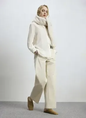 LUFIAN LENA Ekru Kadın Bebe Yaka Regular Fit Dokuma Gömlek