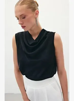 Sateen Degaje Yaka Saten Bluz - Siyah