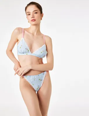 Koton Dantelli Lastik Detaylı Çiçek Desenli Viskon Çizgili String Külot
