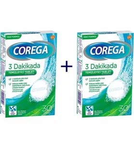 Corega 3 Dakikada Temizleyici 30 Tablet-2'li HEDİYELİ PAKET (DİŞ KABI HEDİYELİ)
