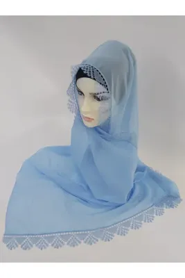 kanaviçe Şal Namaz Örtüsü Oyalı Gök Mavisi B034-2