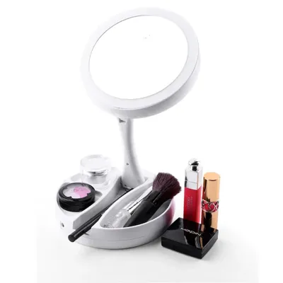 monozone 10x Katlanabilir Çift Taraflı Usb Vanity Led Işıklı Makyaj Aynası Beyaz