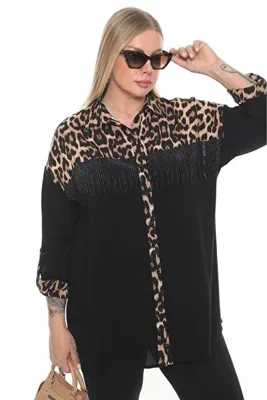 MG+ LEOPAR DESENLİ TAŞLI GÖMLEK