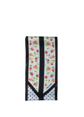Prada Printed Silk Twill Ribbon Gök Mavisi Kadın Fular