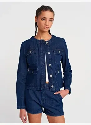 Dilvin 65365 %100 Pamuk Dört Cepli Kısa Denim Mont