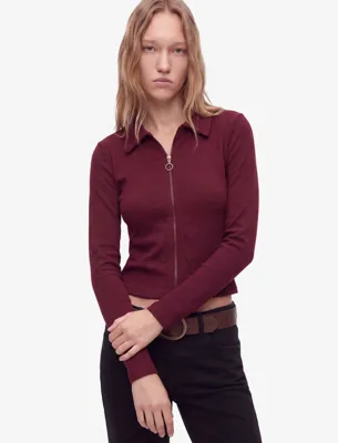 Koton Pamuklu Slim Fit Fermuarlı Uzun Kollu Kaşkorse Polo Yaka Tişört