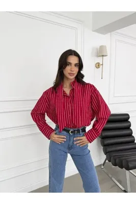 Elif Özbey Butik Kırmızı Fular Detaylı Gömlek